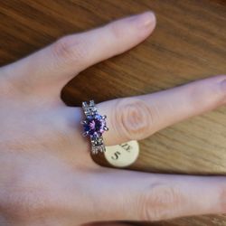 Sterling Silver Ring With Amethyst And CZ Gemstones.