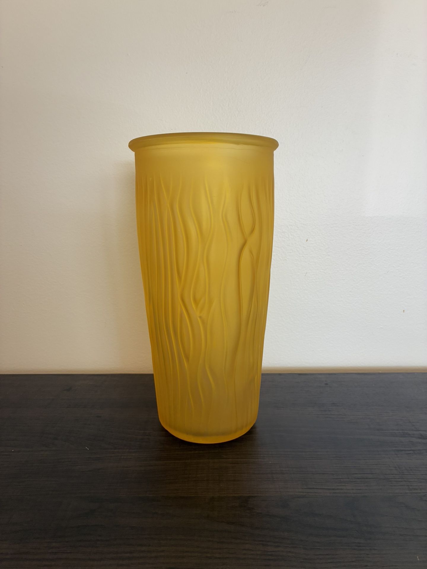 Gorgeous Mustard Yellow Color Frosted Textured Glass Flower 10" Vase Preowned