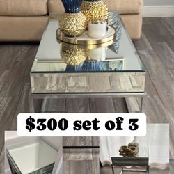 Set Of 3 Mirror Coffee and End Tables