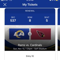 LA Rams vs Arizona Cardinals  4 Tickets 