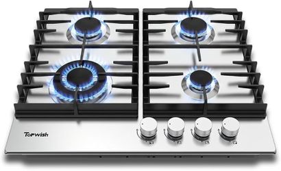 TOPWISH 24" Gas Cooktop 4-Burner NG/LPG Convertible Stainless Steel
