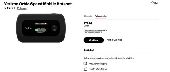 Verizon Exclusive Orbic Speed, Mobile Hotspot