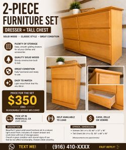 Solid Wood Bedroom Furniture Set – $350 OBO