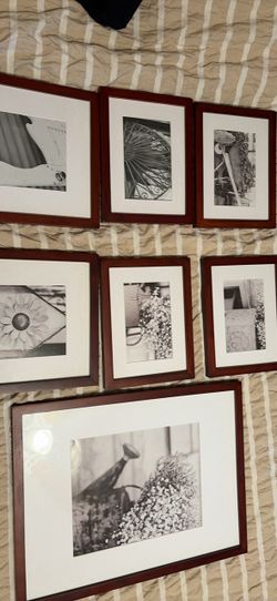 Set of 7 Dark Wood Framed Black & White Photos