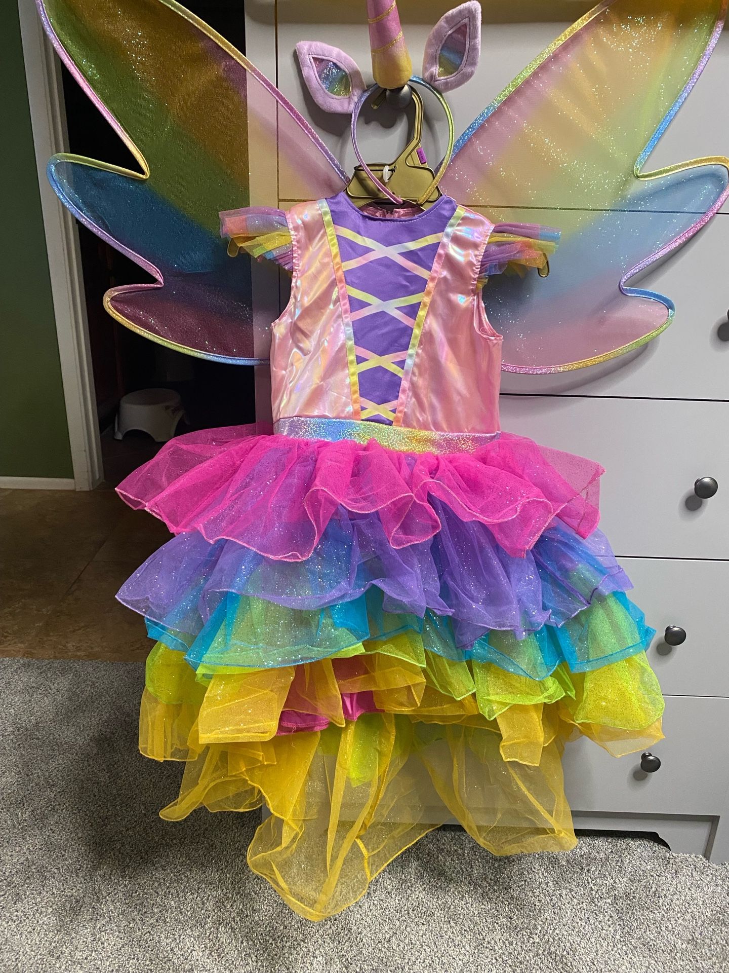 Unicorn princess dress detachable wings and unicorn horn headband