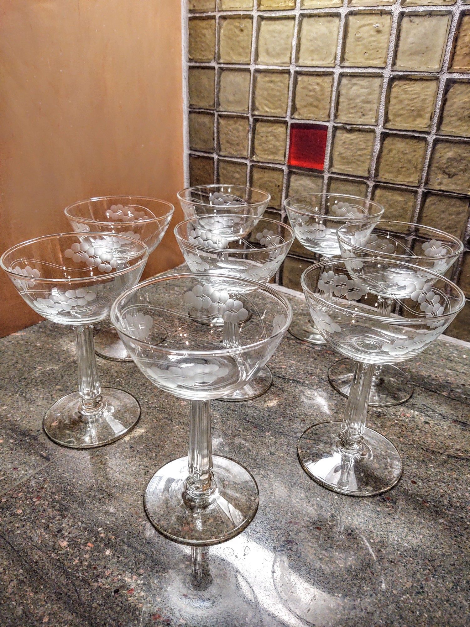Vintage Etched Crystal Champagne Glasses