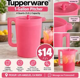 🩷 BRAND NEW TUPPERWARE 1-GALLON PITCHER – PINK  💰 $14  Brand new, never used Tupperware pitcher in a pretty pink color.  ✨ Capacity: 1 Gallon (4 Qua
