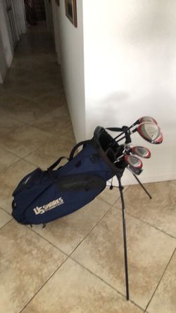 Lefthanded TopFlite golf set Driver,3 Wood 4,5 Hybrids irons 7-PW putter TaylorMade stand golf bag regular shafts