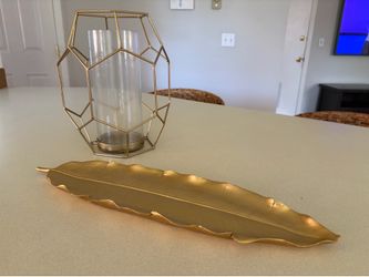 Decorative Gold Lantern and Tray Set