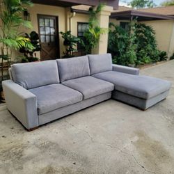 Modern Gray Velvet L Sectional Sofa