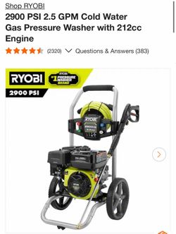 Ryobi Gas Pressure Washer 2900 PSI (212 CC ENGINE)