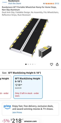 6FT Portable Wheelchair Ramp for Home Steps, Non-Slip Aluminum Dual Anti-Slip, Foldable Design, No Assembly, Fits Wheelchairs, Reflective Strips, Rust