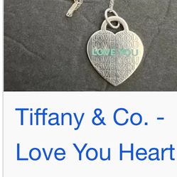 Brand New Never Worn Tiffany And CO. Sterling Silver I Love You Necklace