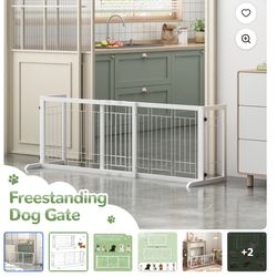 Coziwow Freestanding Wood Pet Gate, 38"-71" Sturdy Solid Wood Dog Gate for The House, Doorway, Stairs, Pet Puppy Safety Fence, White