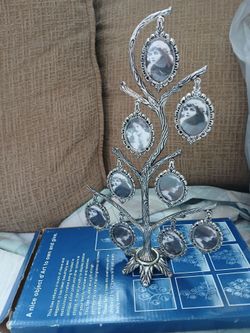 Silver family tree photo display