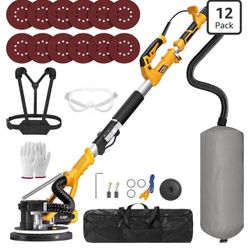 GEVEELIFE Drywall Sander, 880W 7.33A Electric Drywall Sander with Vacuum Dust Collector, 5 Variable Speed 1000-2100RPM, LED Light, Foldable & Extendab