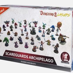 Dungeons & Lasers Raiders and Beasts of The Scareguards Archipelago DND Miniatures Set with 35 Model