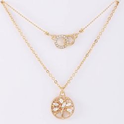 Find Jewelry For Her Link Chain And Double  gold tone necklace Set A tree of life Set With zircon Gemstones 