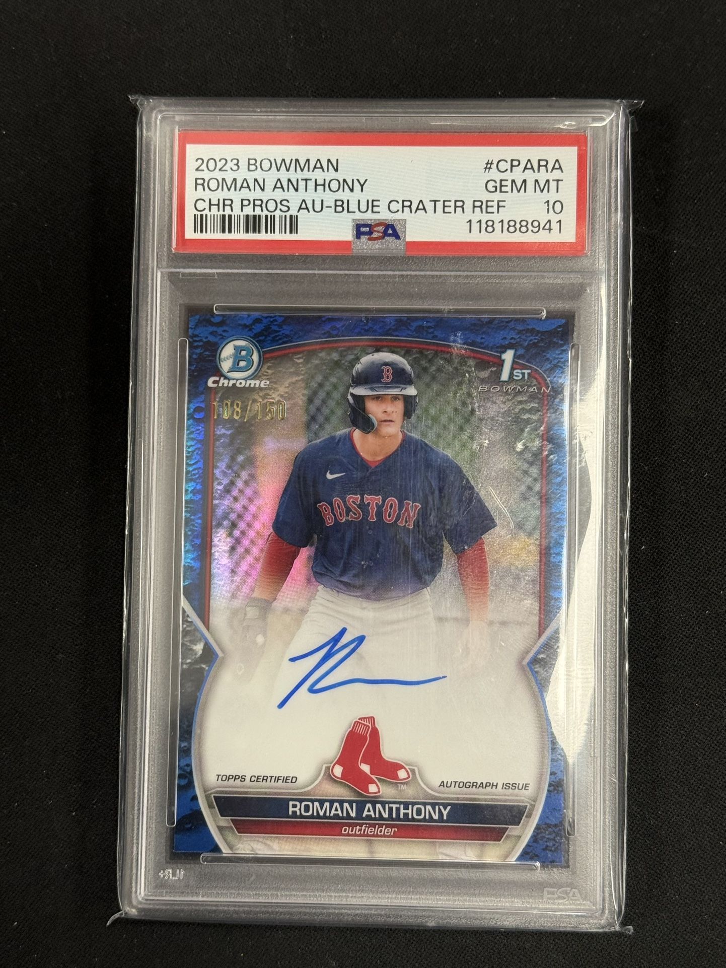 2023 Topps Bowman 1st Auto Roman Anthony /150 Blue Lunar Crater SP PSA 10 RedSox