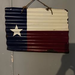 Texas Flag Porcelain Coated On Corrugated Metal Vintage