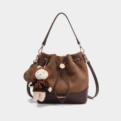 Women's Retro Mori-Style Bucket Bag with Zipper Closure & Drawstring Closure - Crossbody/Shoulder Handbag Suitable for Everyday Use,,, Travel,, Detach