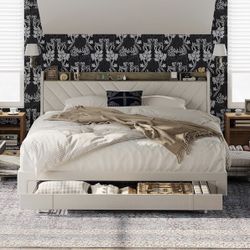 King Bed Frame / Headboard / USB-C / Storage / More