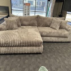 Big Soft Beige Brown Corduroy Sectional Couch