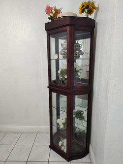 Wood Curio display cabinet with glass shelves
