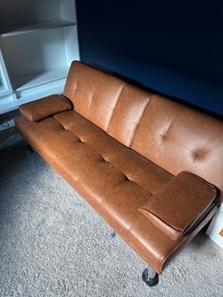 Brown Faux Leather Futon Sofa Bed