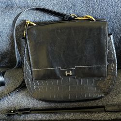 Halston Black Leather Handbag / Purse