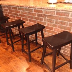 4 Black, Wooden Bar Stools