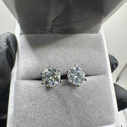 S925 Sterling Silver Moissanite Earrings VVS1 D Color 1.0ct GRA Pass Tester 6.5mm