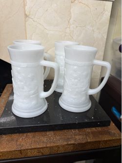 4 Federal Glass Co. Milk Glass Beer Mug/ Steins