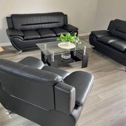 Black Leather Sofa/Loveseat BRAND NEW 