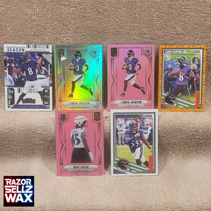 BALTIMORE RAVENS TEAM LOT (6) NFL FOOTBALL CARDS JACKSON GREEN SUGGS PANINI