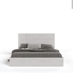 Bed frame white washed oak queen