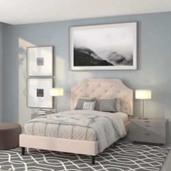 Full Size Bed Frame In Beige Leather