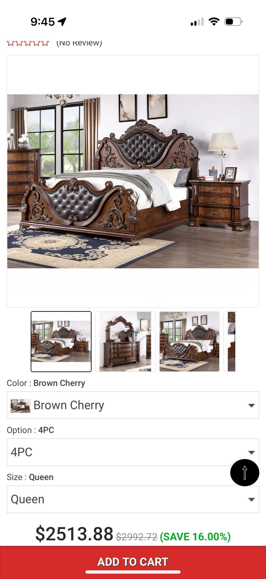 Esparanza Brown Cherry 4pc Queen Bedroom Set