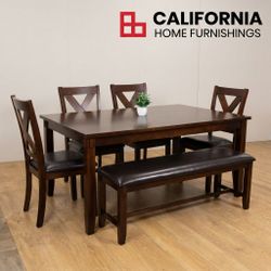 6-Piece Espresso Wood Dining Set with Bench