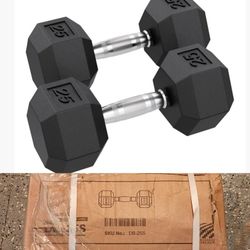 BRAND NEW 25LB RUBBER DUMBBELLS HEX DUMBBELL WEIGHTS