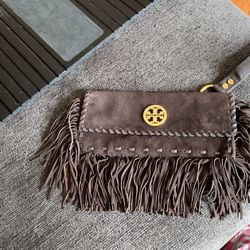 Tory Burch Suede Chocolate Clutch 