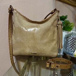 Brahmin Tan with Croc Trim Leather Crossbody Purse/Bag