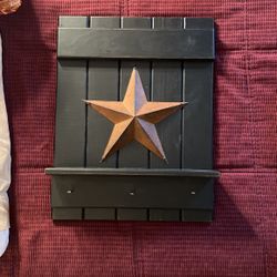 Primitive Star Wall hanging With shelf And Hooks
