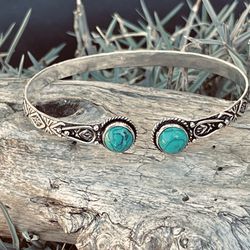 Turquoise 925 Sterling Silver Cuff Bangle Adjustable Bracelet-2092