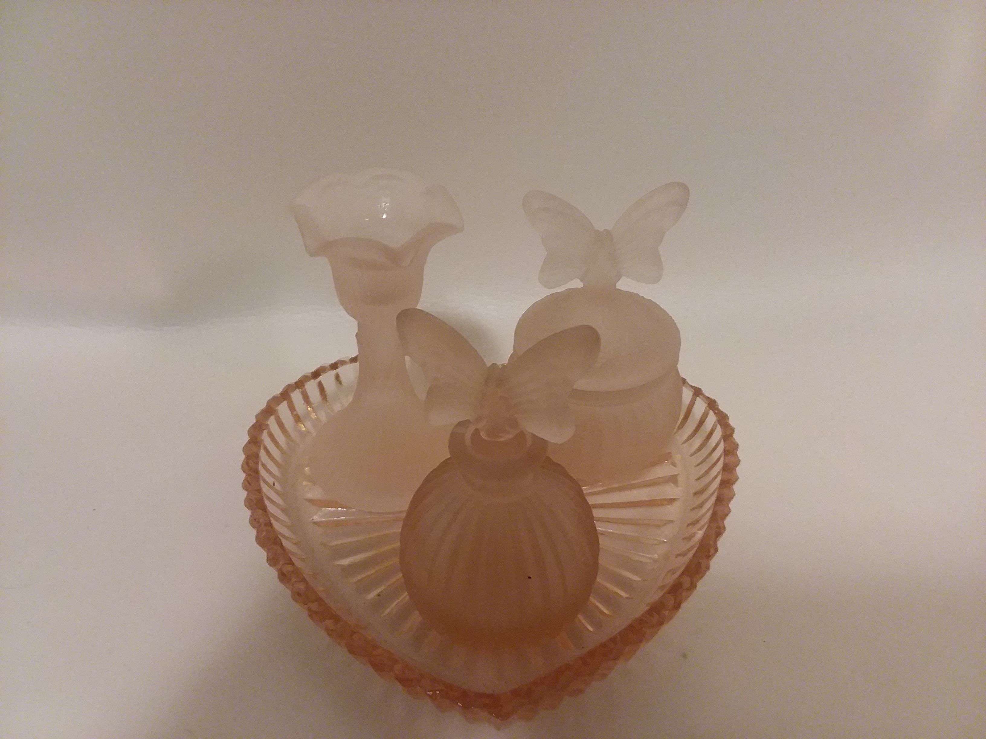 Vintage Frosted Pink perfume decanters