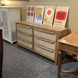 NEW Solid Wood Boho Japandi 6 Drawer Rattan Dresser