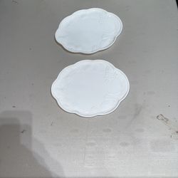 Two Vintage Milk Glass Snack Plates