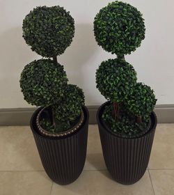 *** JUST REDUCED *** PAIR of 30" Faux Boxwood Topiaries in 14" Textured Planters (2 for $90) @ Lasting Creations