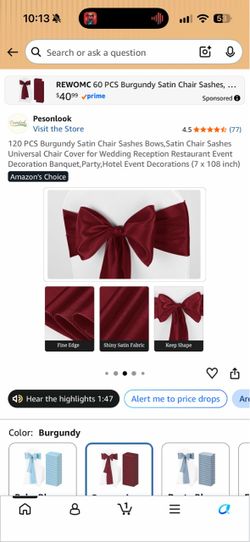 Burgundy Satin Chair Sashes