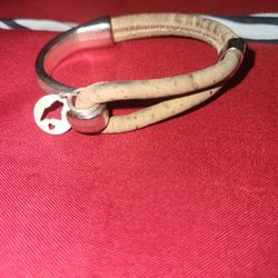 Men's Tan & Silvertone Bracelet & Charm